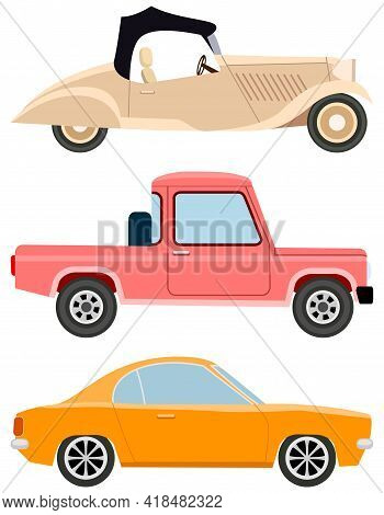 Set Of Modes Of Transport And Machine Shapes. Transport Isolated On White Background. Crossover, Hat
