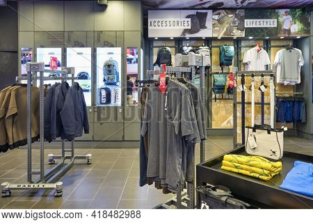 KUALA LUMPUR, MALAYSIA - CIRCA JANUARY, 2020: interior shot of Oakley store in Suria KLCC shopping mall in Kuala Lumpur.