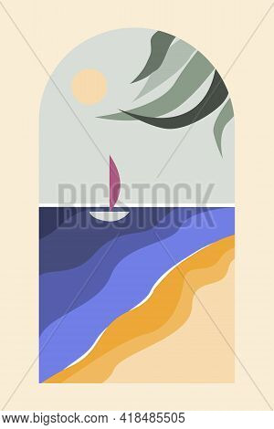 Contemporary Minimalist Seascape In Modern Boho Style. Boho Design For Cards, Nursery Walldecor, T-s