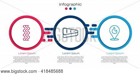 Set Line Bacon Stripe, Steak Meat And Location With Fire Flame. Business Infographic Template. Vecto