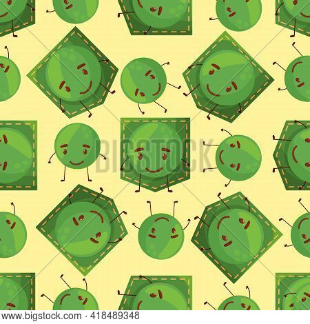 Seamless Pattern Peas Shaped Patch Pocket. Character Pocket Peas. Design Element.