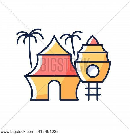 Nomadic Resort Rgb Color Icon. Hotel In Tropical Area. Hostel On Beach. Recreation And Rest. Nomadic