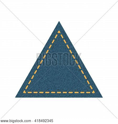 Blue Denim Design With Triangle With Stitcher. Vector Illustration