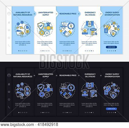 Energy Secure Factors Onboarding Vector Template. Responsive Mobile Website With Icons. Web Page Wal