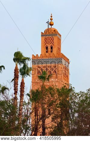 Koutoubia Mosque In The Medina Quarter Of Marrakesh, Morocco. It Is Largest Mosque In Town And Locat