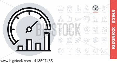 Business Process Optimization Icon. Performance Or Productivity Meter With Growth Chart. Simple Blac