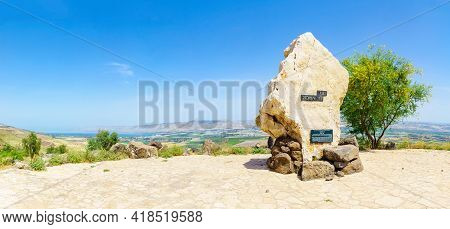 Menahamiya, Israel - April 21, 2021: Monument To Prime Minister Levi Eshkol, And Panoramic View Of T