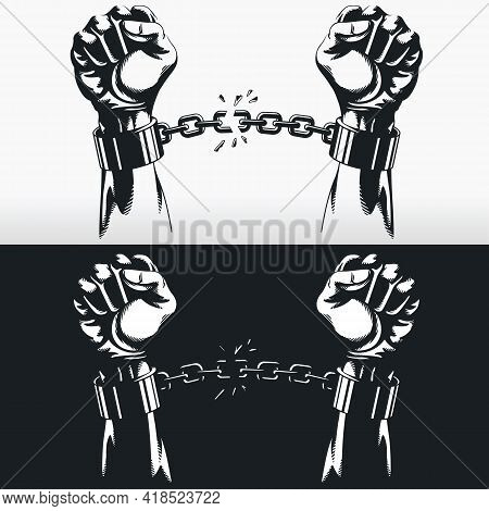 Freedom Hand Breaking Handcuff Chains Silhouette Stecil Vector Drawing