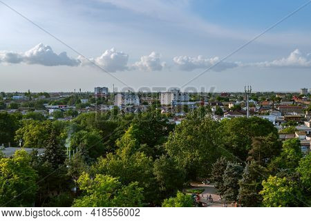 Yevpatoria, Crimea, Russia - June 19, 2020: Bird Eyes View On Streets And Buildings Of City Of Yevpa