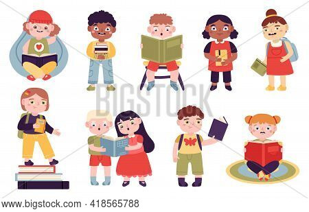 Kids Reading Books. Reading Children, Boys And Girls Read For Learning And Entertainment. Elementary