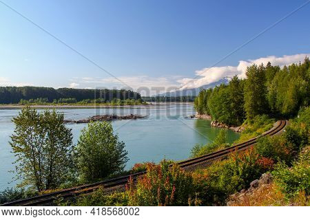 Panoramic View: Skeena River Near Yellowhead Highway In British Columbia, Canada. Sport, Travel And 