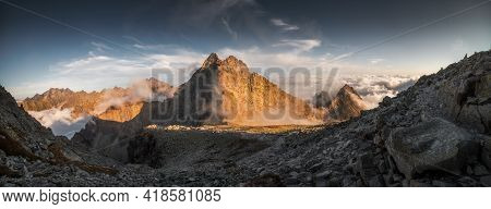 Vysoka Peak With Inversion In Golden Light In High Tatras, Slovakia