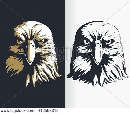Silhouette Eagle Head Front Stencil Drawing Vector Illustration