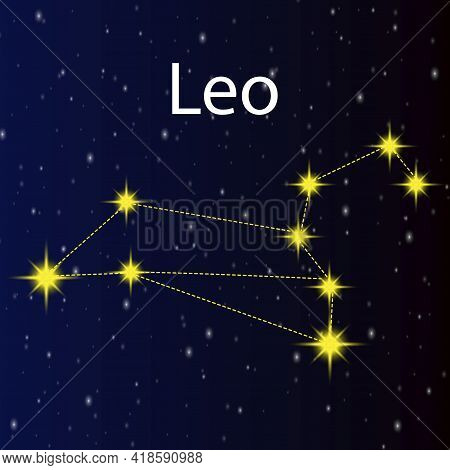 Abstract Constellation Leo. Night Background. Design Element. Vector Illustration. Stock Image. Eps 