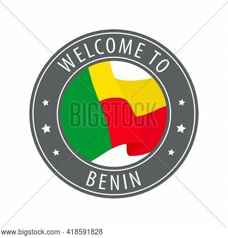 Welcome To Benin. Gray Stamp With A Waving Country Flag. Collection Of Welcome Icons.