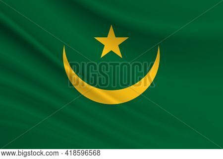 Flag Of Mauritania. Fabric Texture Of The Flag Of Mauritania.