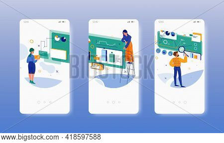 Search, Collect Data. Dashboard. Data Analysis. Mobile App Screens, Vector Website Banner Template. 