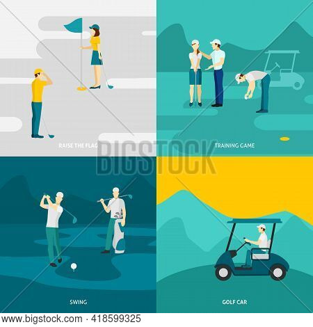 Golf Design Concept Set With Traning Game And Sport Accessories Flat Icons Isolated Vector Illustrat