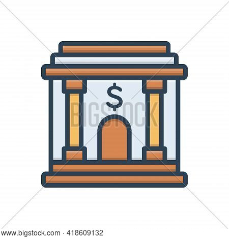 Color Illustration Icon For Banking  Corporate Building Finances Emolument Revenues Saving Investmen