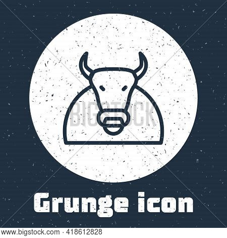 Grunge Line Bull Icon Isolated On Grey Background. Spanish Fighting Bull. Monochrome Vintage Drawing