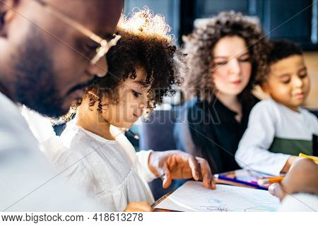Brazilian Latin Authentic Mixedrace Family Elementary Learn To Paint And To Write