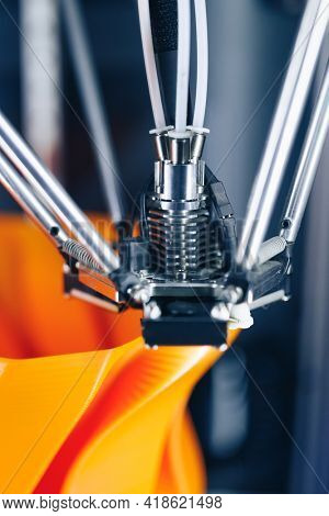 3d printer head in action, close-up view