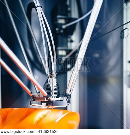 3d printer head in action, close-up view