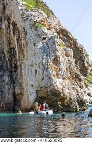 Vis, Vis Island, Croatia - September 5, 2019: People Swimming In The Adriatic Sea, Stiniva Beach