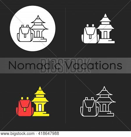 Spiritual Nomad Dark Theme Icon. Trip To Shrine For Spirituality. Visit Holy Place. Asian Landmark. 
