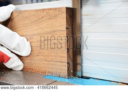 Cutting Of Ovangkol Wooden Plate On Band Saw. Guitar Making