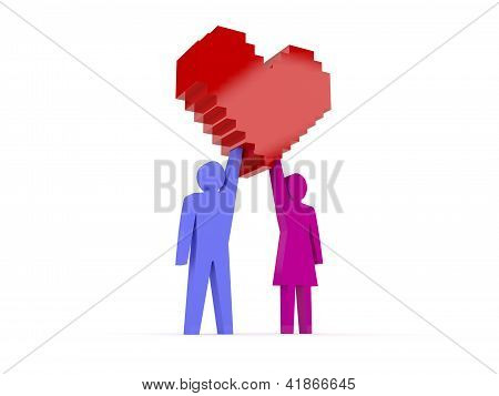 Erkek ve kadın figürleri kalp tutan. Konsept illüstrasyon.