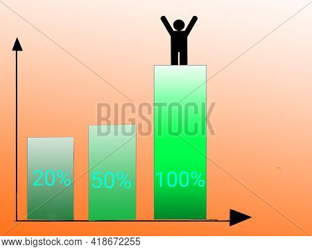 Image Of Buildings With Columns And Happy Man At The Top Happy With An Orange Background.