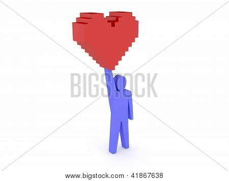Erkek figürü holding kalp. Konsept illüstrasyon.
