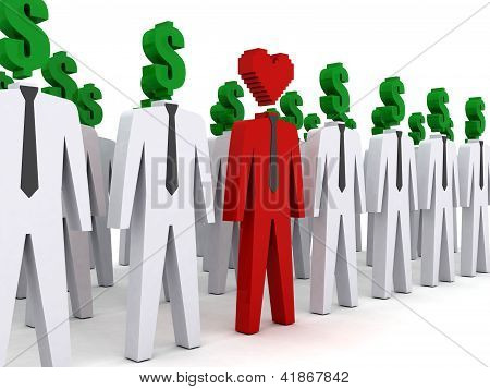 Dolar şeklindeki baş ve bir kalp şeklinde kafa ile birçok halklar.