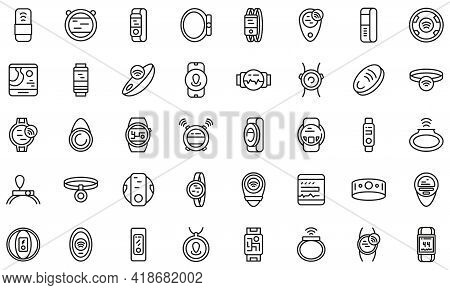 Wearable Tracker Icons Set. Outline Set Of Wearable Tracker Vector Icons For Web Design Isolated On 