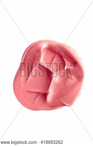 Coral Beauty Cosmetic Texture Isolated On White Background, Smudged Makeup Emulsion Cream Smear Or F
