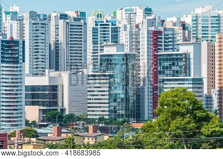 Cityscape Of Gleba Palhano Neighborhood At Londrina City, Pr, Brazil. High Density Area Of Commercia