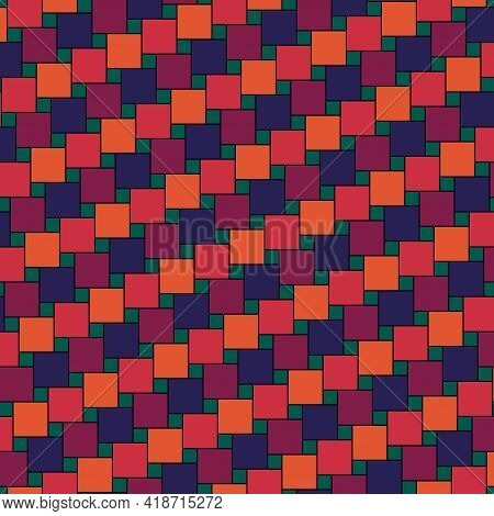 Geometric Pattern. Pythagorean Tiling. Squares Tessellation. Repeated Color Checks Ornament. Square,