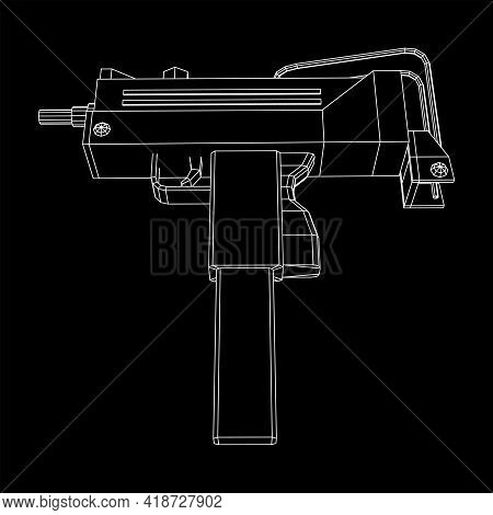 Submachine Gun Modern Firearms Pistol. Wireframe Low Poly Mesh