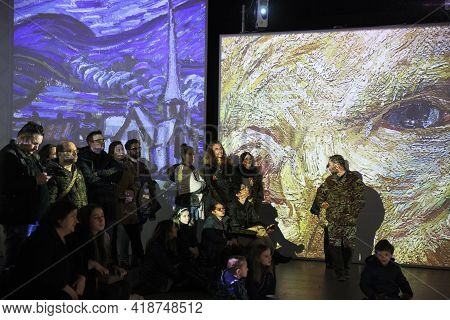 Lugano / Switzerland - December 21, 2019: Multimedia Exhibition By Vincent Van Gogh, Lugano, Switzer