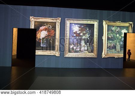 Lugano / Switzerland - December 21, 2019: Multimedia Exhibition By Vincent Van Gogh, Lugano, Switzer
