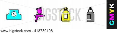 Set Spray Can Nozzle Cap, Paint Spray Gun, And Paint, Gouache, Jar, Dye Icon. Vector