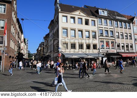 Dusseldorf, Germany - September 19, 2020: People Visit Markt Square (marktplatz) In Old Town Dusseld