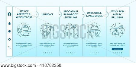 Hepatic Insufficiency Symptoms Onboarding Vector Template. Responsive Mobile Website With Icons. Web