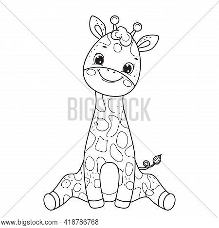 Giraffe For Coloring Book.line Art Design For Kids Coloring Page.