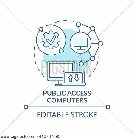 Public Access Computers Turquoise Concept Icon. Accessible Technology. Digital Inclusion Improvement