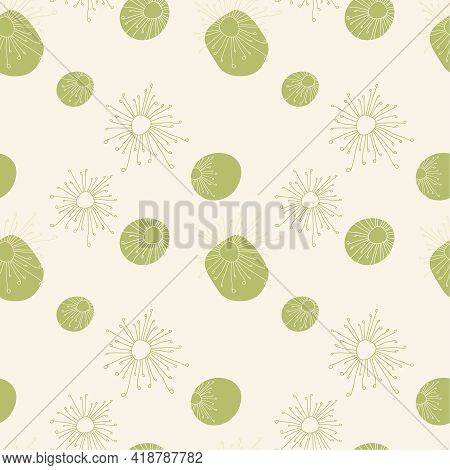 Vector Seamless Pattern. Stylish Illustration With Hand Drawn Green Abstract Organic Shape And Dot. 