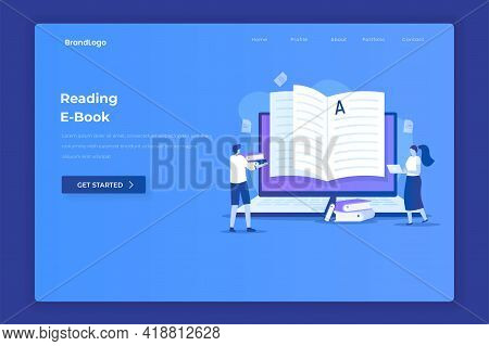 Ebook Reading Illustration Concept. Illustration For Websites, Landing Pages, Mobile Applications, P