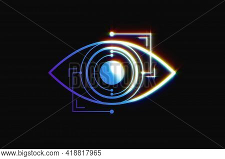Eye Scanner Logo .cyber Eye On A Black Background .electronic Nanotechnology .technologies Of The Fu