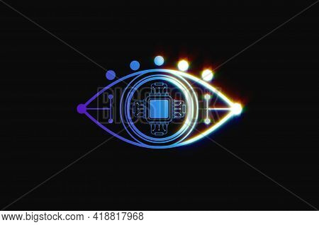 Eye Scanner Logo .cyber Eye On A Black Background .electronic Nanotechnology .technologies Of The Fu